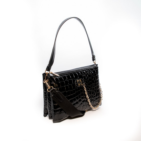 FRNC® ΓΥΝΑΙΚΕΙΑ ΤΣΑΝΤΑ ΧΙΑΣΤΙ/ΩΜΟΥ FINTAPELLE COCCO 5900-BLK