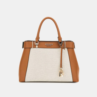 GUESS® ANADELA 3 COMP SATCHEL ΤΣΑΝΤΑ ΓΥΝΑΙΚΕΙΑ NATURAL/COGNAC HWAG9633060