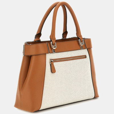 GUESS® ANADELA 3 COMP SATCHEL ΤΣΑΝΤΑ ΓΥΝΑΙΚΕΙΑ NATURAL/COGNAC HWAG9633060