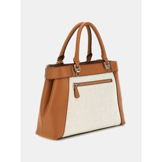 GUESS® ANADELA 3 COMP SATCHEL ΤΣΑΝΤΑ ΓΥΝΑΙΚΕΙΑ NATURAL/COGNAC HWAG9633060