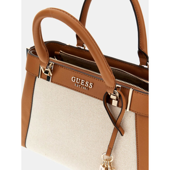 GUESS® ANADELA 3 COMP SATCHEL ΤΣΑΝΤΑ ΓΥΝΑΙΚΕΙΑ NATURAL/COGNAC HWAG9633060