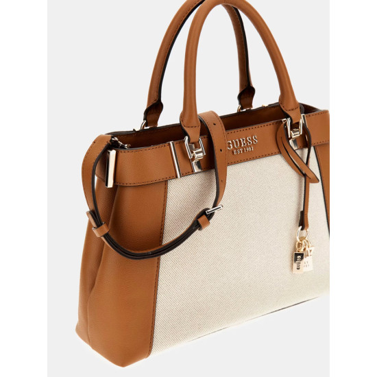GUESS® ANADELA 3 COMP SATCHEL ΤΣΑΝΤΑ ΓΥΝΑΙΚΕΙΑ NATURAL/COGNAC HWAG9633060