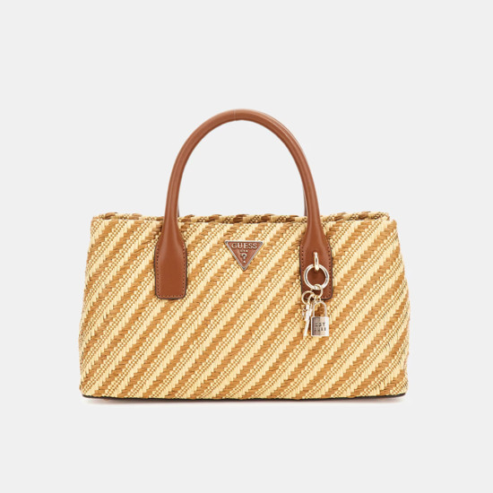 GUESS® SIMONA SMALL SATCHEL ΤΣΑΝΤΑ ΓΥΝΑΙΚΕΙΑ NATURAL/COGNAC HWWG9210050