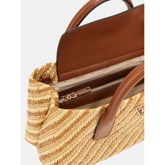 GUESS® SIMONA SMALL SATCHEL ΤΣΑΝΤΑ ΓΥΝΑΙΚΕΙΑ NATURAL/COGNAC HWWG9210050