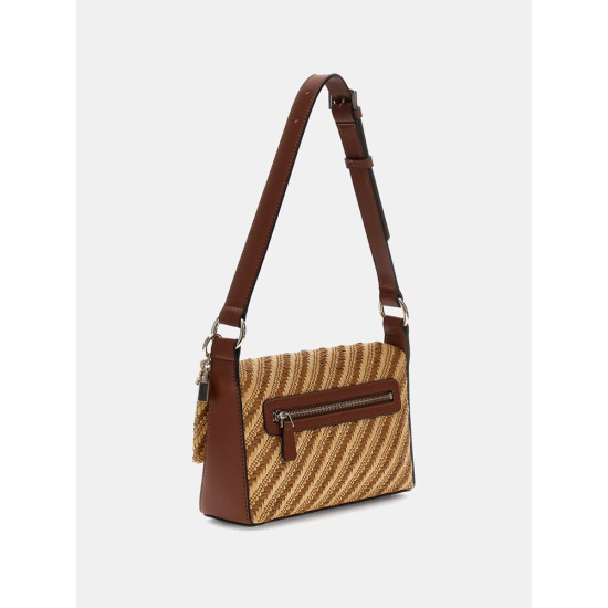 GUESS® SIMONA FLAP SHOULDER BAG ΤΣΑΝΤΑ ΓΥΝΑΙΚΕΙΑ NATURAL/COGNAC HWWG9210190