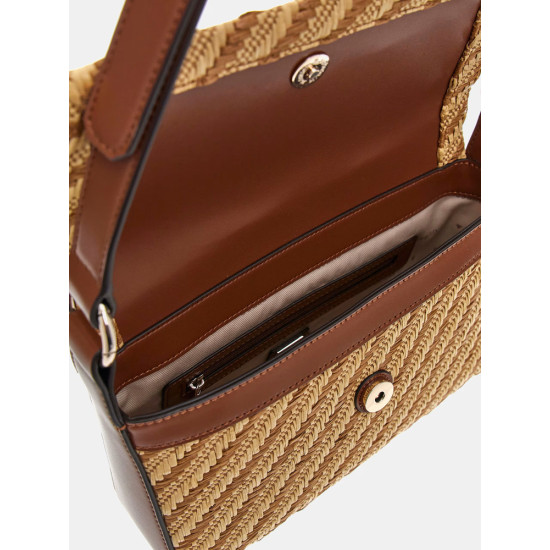 GUESS® SIMONA FLAP SHOULDER BAG ΤΣΑΝΤΑ ΓΥΝΑΙΚΕΙΑ NATURAL/COGNAC HWWG9210190