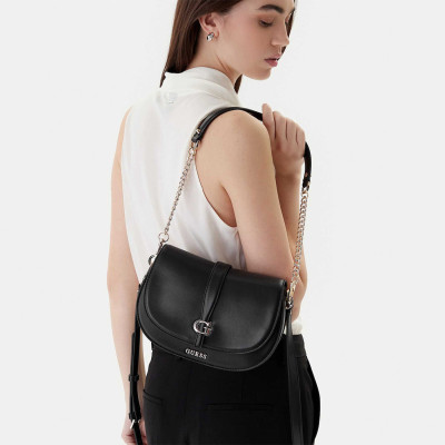 GUESS® ΤΣΑΝΤΑ ΓΥΝΑΙΚΕΙΑ CARRIE FLAP SHOULDER BAG HWVG9896200-BLA