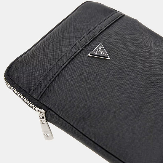 GUESS® ΤΣΑΝΤΑ ΑΝΔΡΙΚΗ SAFFIANO ECO CROSSBODY FLAT HMECSAP3123-BLA