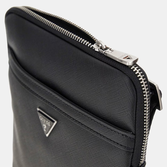 GUESS® ΤΣΑΝΤΑ ΑΝΔΡΙΚΗ SAFFIANO ECO CROSSBODY FLAT HMECSAP3123-BLA